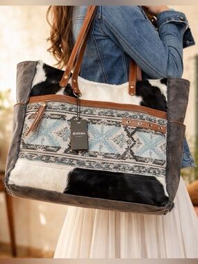 Myra Canvas Leather Weekender Bag XL Travel Duffel Carry-On Western Boho